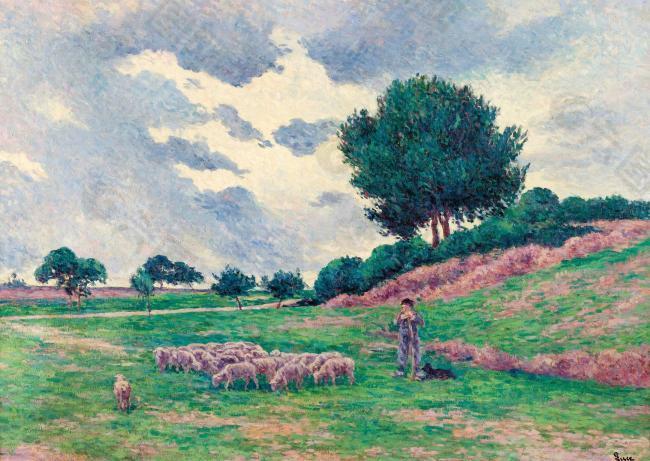 Maximilien Luce - Mereville, Flock of Lambs, 1902-03大师画家风景画静物油画建筑油画装饰画