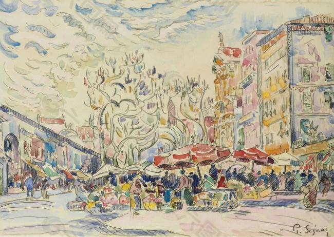 Paul Signac - Nice, the Courts of Saleya大师画家风景画静物油画建筑油画装饰画