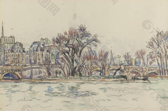 Paul Signac - The Vert-Galant at Paris大师画家风景画静物油画建筑油画装饰画