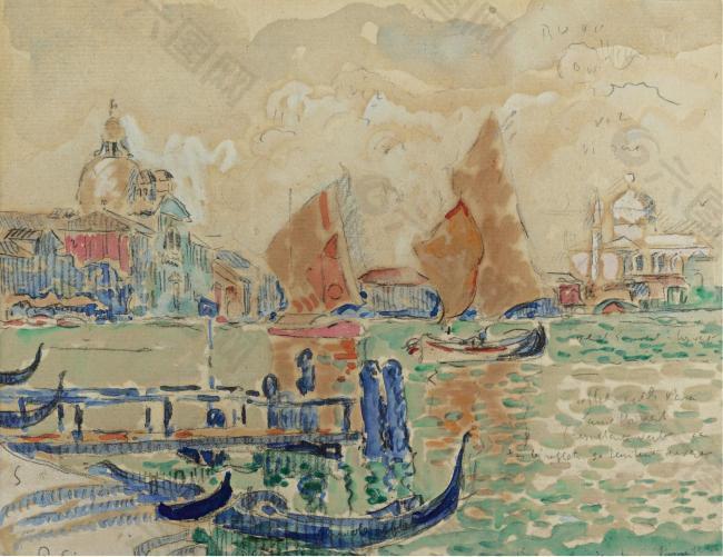 Paul Signac - View of Venice, 1904大师画家风景画静物油画建筑油画装饰画