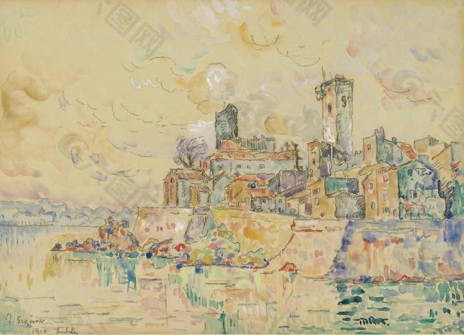 Paul Signac - Antibes, 1910大师画家风景画静物油画建筑油画装饰画