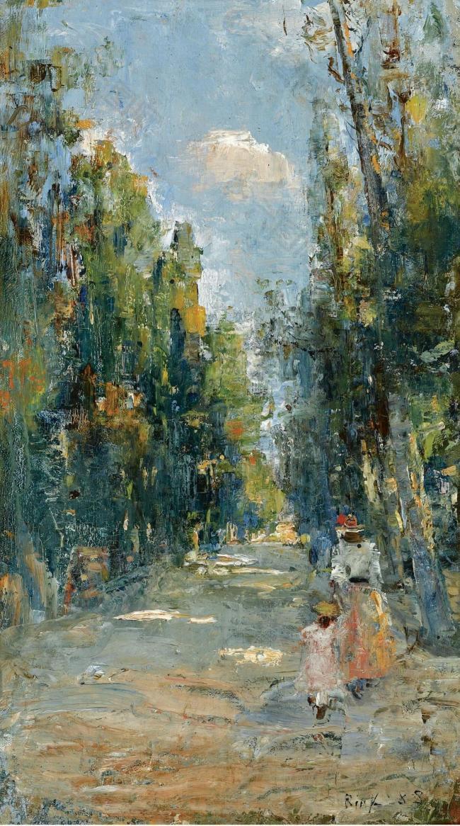 Paulus Philippus Rink - Figures Strolling in a Park, 1888大师画家风景画静物油画建筑油画装饰画