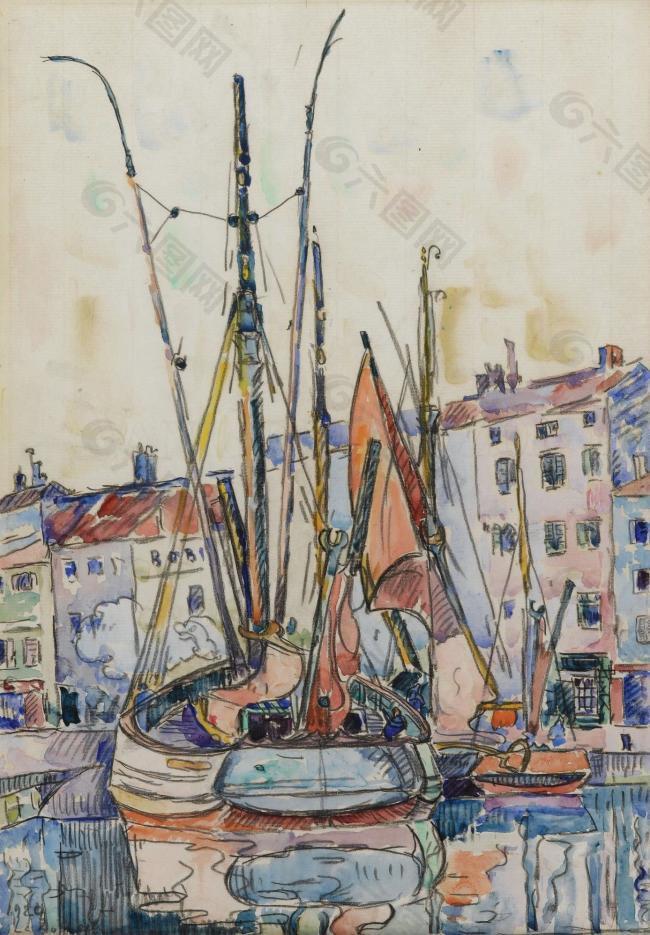 Paul Signac - Port of La Roshelle, 1920大师画家风景画静物油画建筑油画装饰画