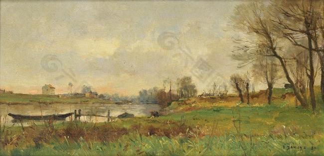 Pierre-Emmanuel-Eugene Damoye - The Isle of Saint-Ouen, 1881大师画家风景画静物油画建筑油画装饰画