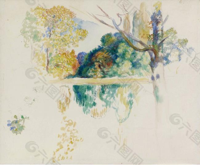 Pierre Auguste Renoir - The Lake (sketch)大师画家风景画静物油画建筑油画装饰画