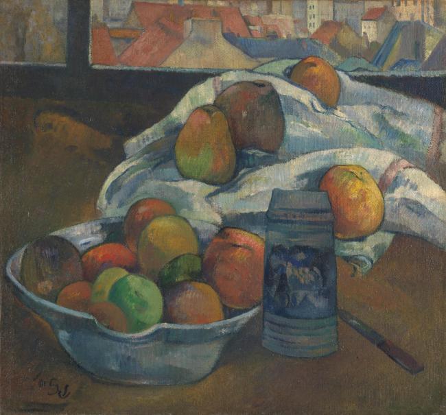 Paul Gauguin - Bowl of Fruit and Tankard before a Window法国画家保罗·高更paul gauguin印象派油画装饰画