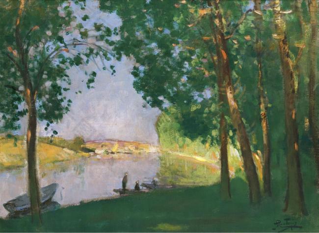 Pierre-Eugene Montezin - Moret-sur-Loing, the Riverbank, 1910大师画家风景画静物油画建筑油画装饰画