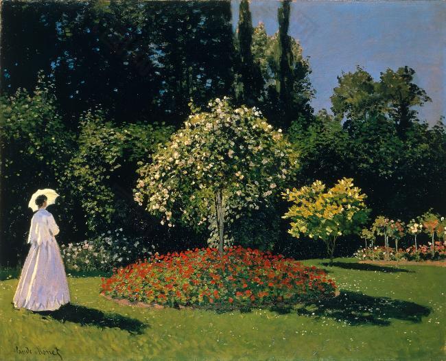 Jeanne-Marguerite Lecadre in the Garden, 1866法国画家克劳德.莫奈oscar claude Monet风景油画装饰画