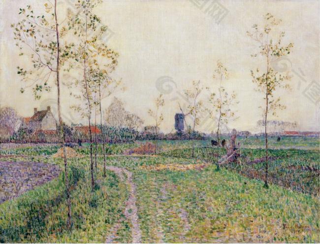 Paul Baum - Autumn Landscape near Knokke, 1894大师画家风景画静物油画建筑油画装饰画