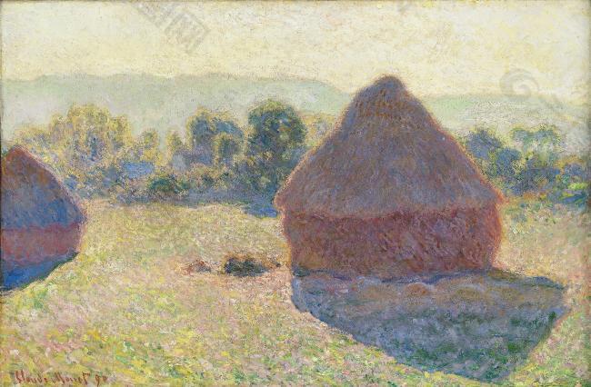 Haystacks in the Sunlight, Midday, 1890法国画家克劳德.莫奈oscar claude Monet风景油画装饰画