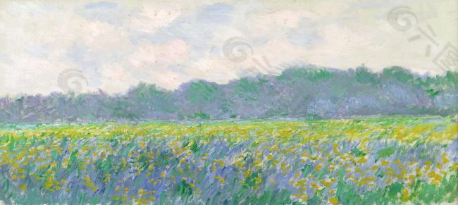 Field of Yellow Irises at Giverny, 1887法国画家克劳德.莫奈oscar claude Monet风景油画装饰画