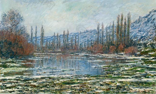 Melting of Floes at V茅theuil, 1881法国画家克劳德.莫奈oscar claude Monet风景油画装饰画