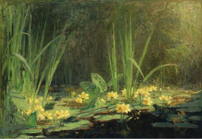 Pierre-Eugene Montezin - The Pool with Frogs, 1908大师画家风景画静物油画建筑油画装饰画