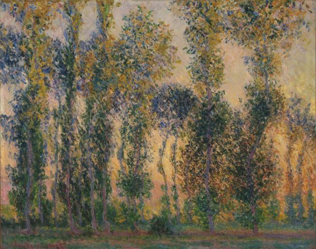 Poplars at Giverny, Sunrise, 1888法国画家克劳德.莫奈oscar claude Monet风景油画装饰画