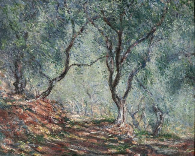 Olive Tree Wood in the Moreno Garden, 1884法国画家克劳德.莫奈oscar claude Monet风景油画装饰画