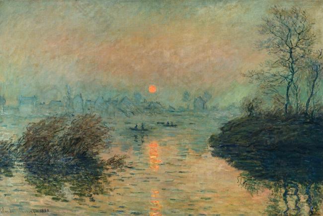 Sunset on the Seine, Winter Effect, 1880法国画家克劳德.莫奈oscar claude Monet风景油画装饰画