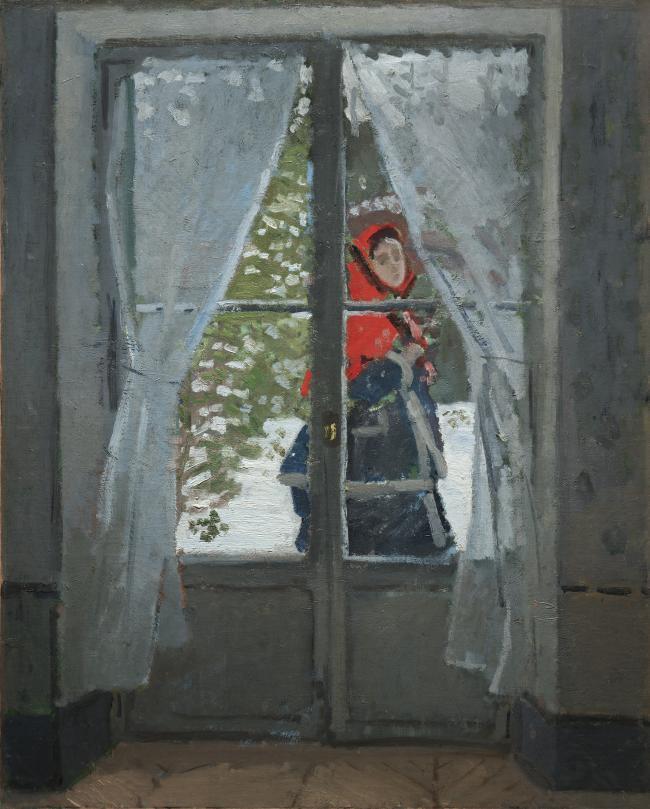 The Red Kerchief, Portrait of Mrs. Monet, 1873法国画家克劳德.莫奈oscar claude Monet风景油画装饰画