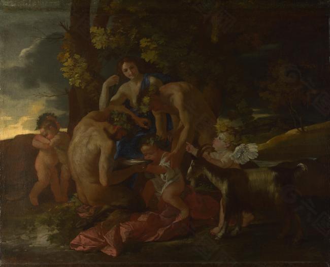 Nicolas Poussin - The Nurture of Bacchus法国画家尼古拉斯普桑Nicolas Poussin古典主义油画装饰画