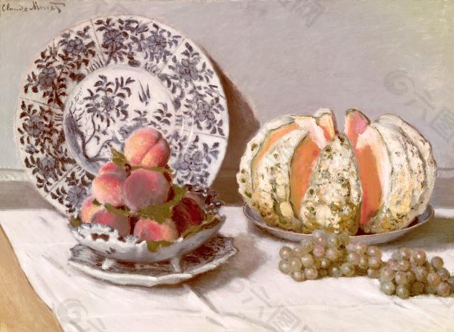Still Life with a Melon, 1872法国画家克劳德.莫奈oscar claude Monet风景油画装饰画