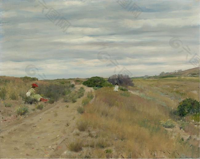 William Merritt Chase - The Old Sand Road大师画家风景画静物油画建筑油画装饰画