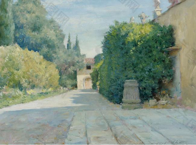 William Merritt Chase - Villa in Florence, 1909大师画家风景画静物油画建筑油画装饰画