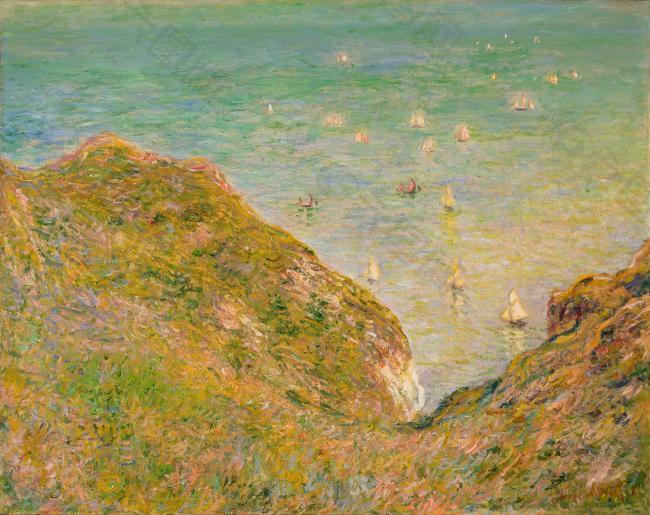 On the Cliff at Pourville, Bright Weather, 1882法国画家克劳德.莫奈oscar claude Monet风景油画装饰画