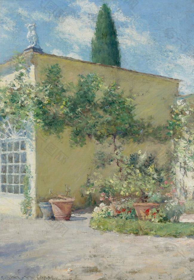 William Merritt Chase - Orangerie of the Chase Villa in Florence, 1910大师画家风景画静物油画建筑油画装饰画