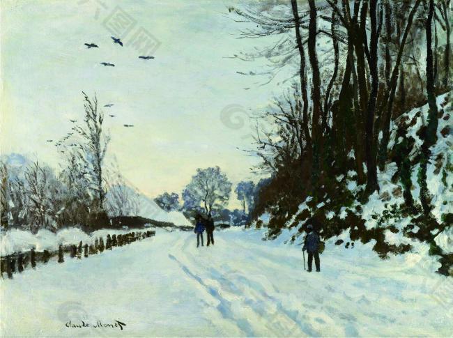 Claude Monet - The Road to the Farm Saint-Simeon in Winter, 1867法国画家克劳德.莫奈oscar claude Monet风景油画装饰画