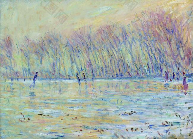 Claude Monet - The Skaters at Giverny, 1899法国画家克劳德.莫奈oscar claude Monet风景油画装饰画