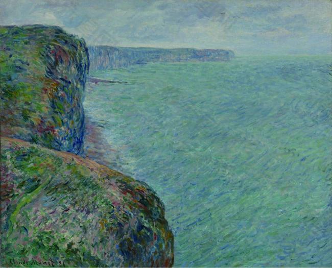 Claude Monet - View to the Sea from the Cliffs, 1881法国画家克劳德.莫奈oscar claude Monet风景油画装饰画