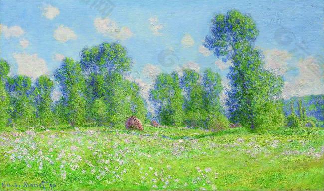 Claude Monet - Spring Effect at Giverny, 1890法国画家克劳德.莫奈oscar claude Monet风景油画装饰画