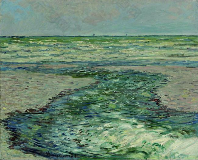 Claude Monet - The Seacoast of Pourville, Low Tide, 1882法国画家克劳德.莫奈oscar claude Monet风景油画装饰画