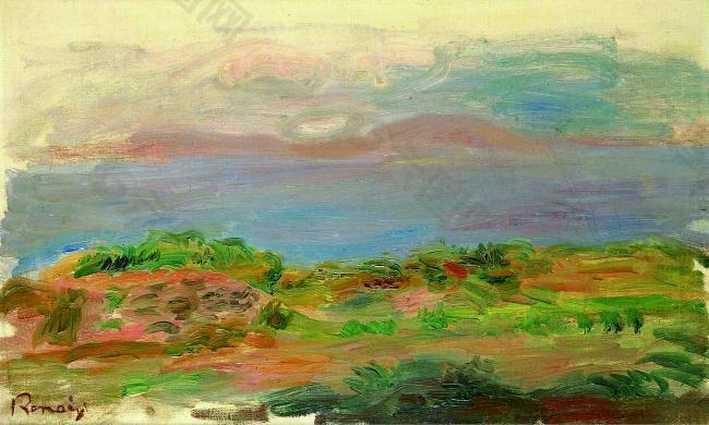 Pierre Auguste Renoir - Green Cliffs and the Sea, 1898法国画家皮埃尔奥古斯特雷诺阿Pierre Auguste Renoir印象派人物油画