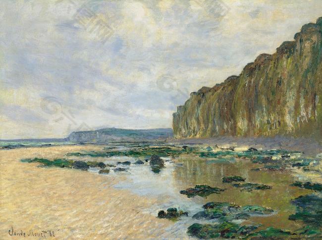 Claude Monet - Low Tide at Varengeville, 1882法国画家克劳德.莫奈oscar claude Monet风景油画装饰画