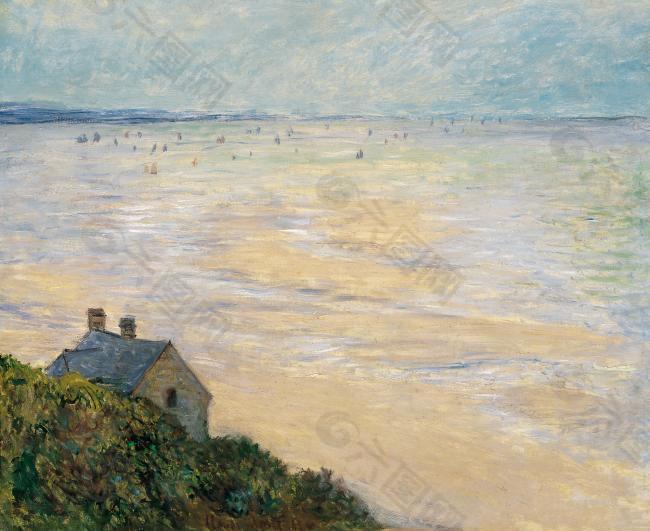 Claude Monet - The Hut in Trouville, Low Tide, 1881法国画家克劳德.莫奈oscar claude Monet风景油画装饰画