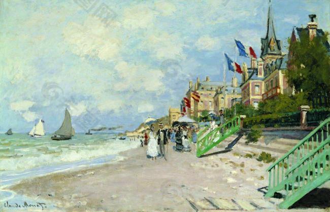 Claude Monet - The Sandbeach at Trouville, 1870法国画家克劳德.莫奈oscar claude Monet风景油画装饰画