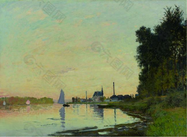Claude Monet - Argenteuil, Late Afternoon, 1872法国画家克劳德.莫奈oscar claude Monet风景油画装饰画
