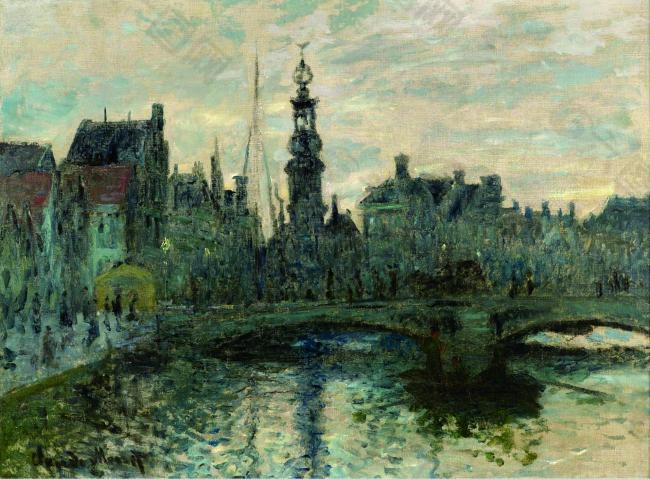 Claude Monet - The Bridge in Amsterdam, 1874法国画家克劳德.莫奈oscar claude Monet风景油画装饰画