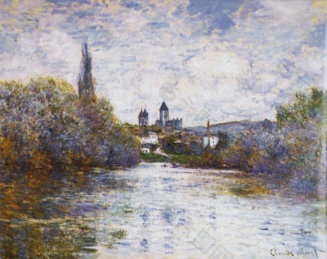 Vetheuil, The Small Arm of the Seine, 1880法国画家克劳德.莫奈oscar claude Monet风景油画装饰画