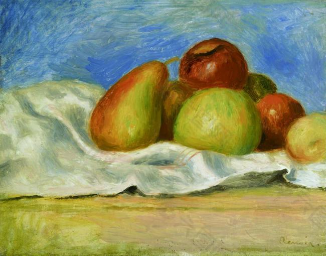 Pierre Auguste Renoir - Still Life with Apples and Pears, 1890法国画家皮埃尔奥古斯特雷诺阿Pierre Auguste Renoir印象派