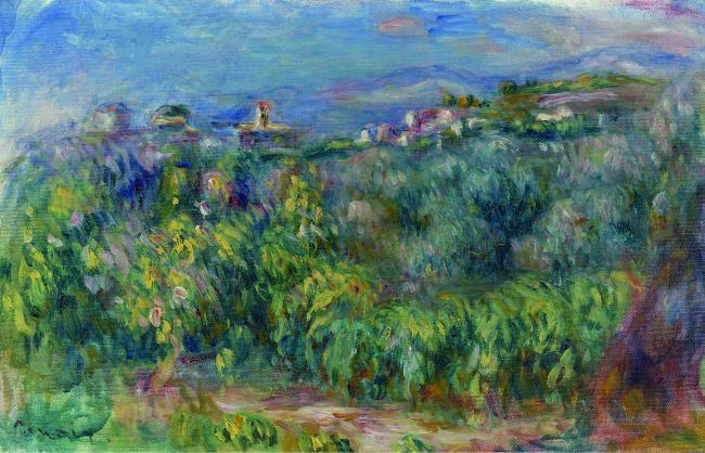 Pierre Auguste Renoir - Landscape at Provence, Cagnes, 1910法国画家皮埃尔奥古斯特雷诺阿Pierre Auguste Renoir印象派人物油
