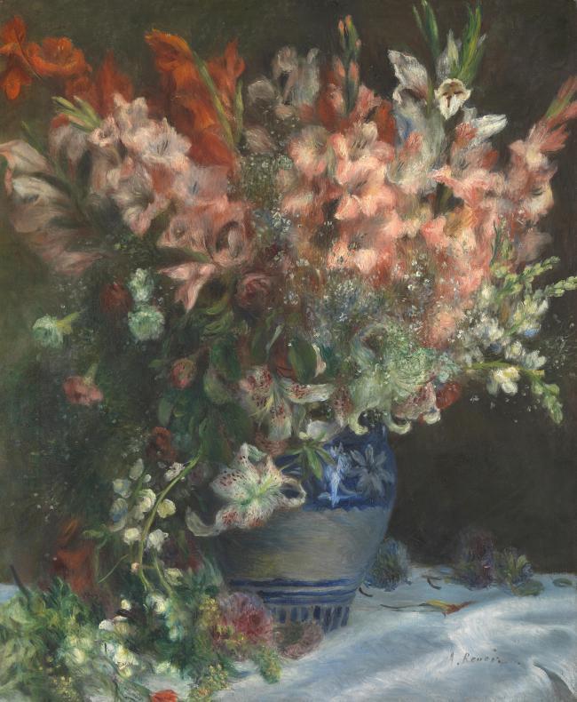 Pierre-Auguste Renoir - Gladioli in a Vase法国画家皮埃尔奥古斯特雷诺阿Pierre Auguste Renoir印象派人物油画