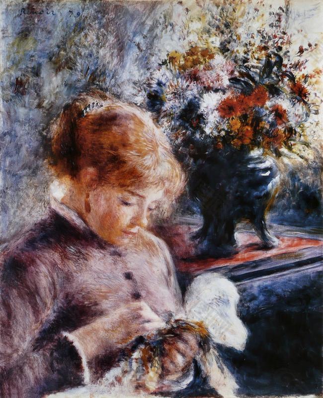 renoir jeune femme cousant 1879法国画家皮埃尔奥古斯特雷诺阿