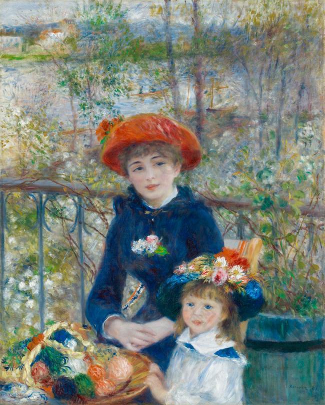Pierre-Auguste Renoir - Two Sisters (On the Terrace), 1881法国画家皮埃尔奥古斯特雷诺阿Pierre Auguste Renoir印象派人物油画