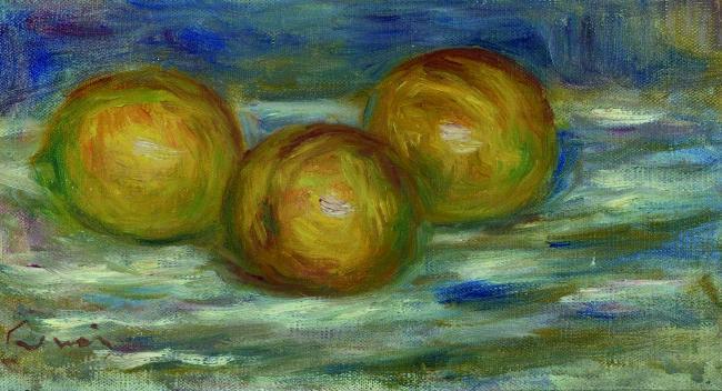 Pierre Auguste Renoir - Three Lemons, 1915法国画家皮埃尔奥古斯特雷诺阿Pierre Auguste Renoir印象派人物油画