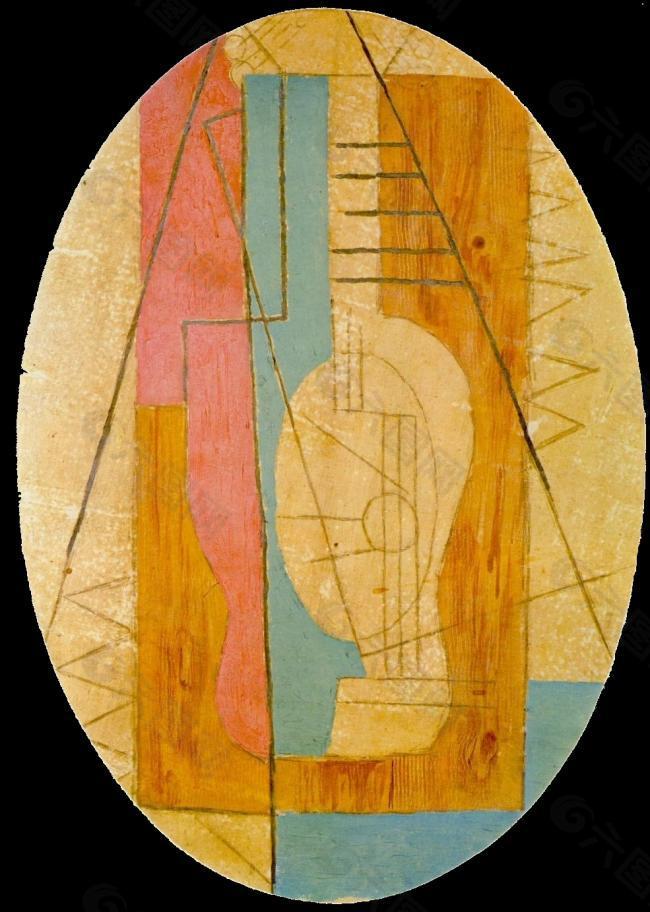 1912 Guitare verte et rose西班牙画家巴勃罗毕加索抽象油画人物人体油画装饰画