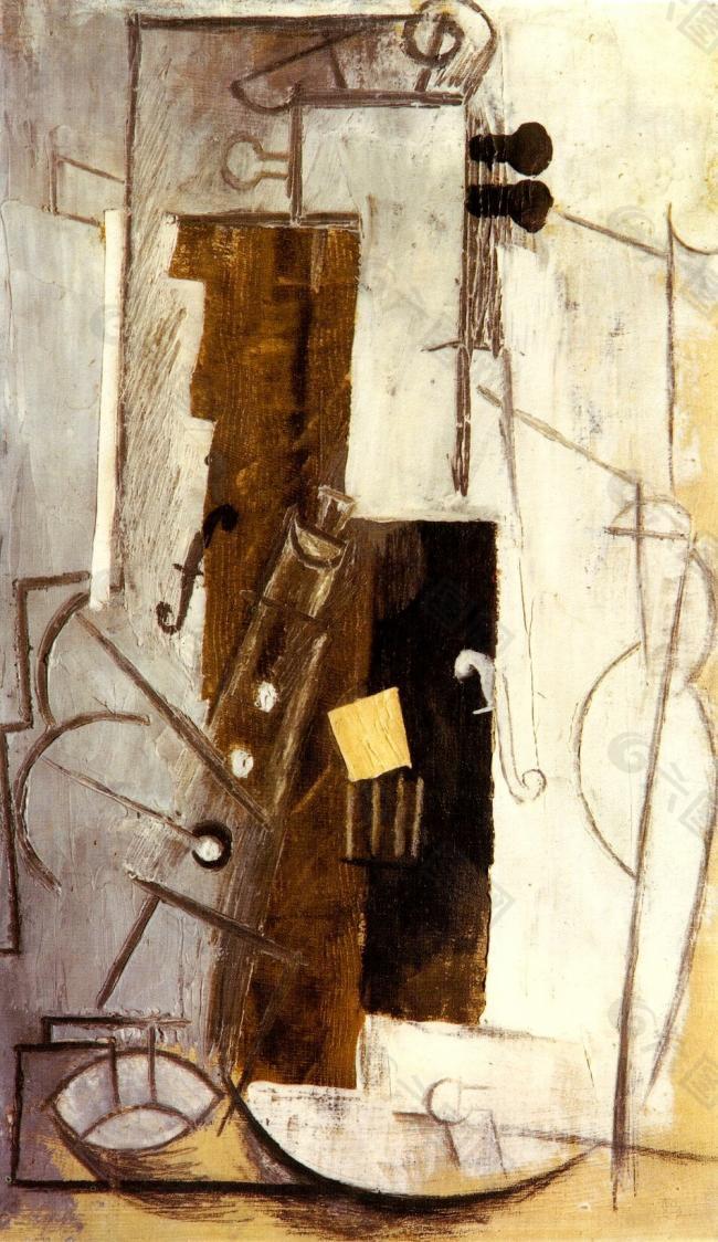 1913 Violon et clarinette西班牙画家巴勃罗毕加索抽象油画人物人体油画装饰画