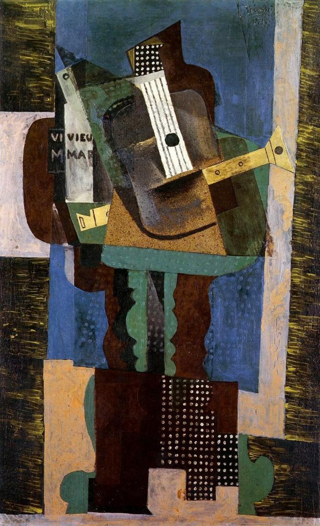 1916 Guitare, clarinette et bouteille sur une table西班牙画家巴勃罗毕加索抽象油画人物人体油画装饰画