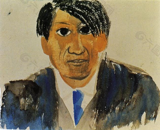 1917 Autoportrait1西班牙画家巴勃罗毕加索抽象油画人物人体油画装饰画