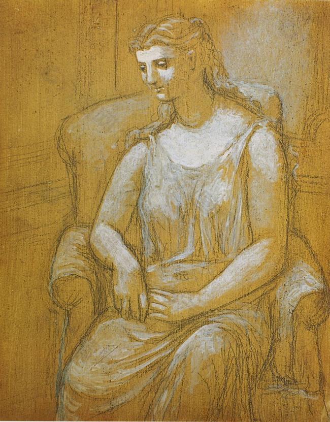 1923 Femme assise dans un fauteuil1西班牙画家巴勃罗毕加索抽象油画人物人体油画装饰画